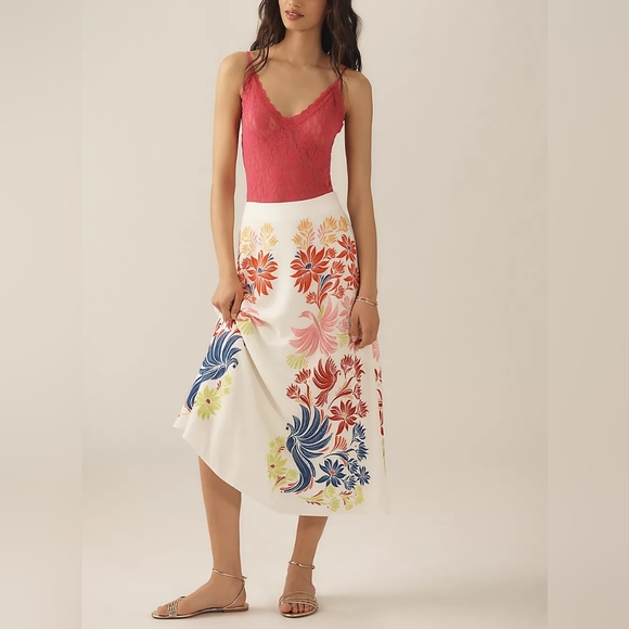 FARM Rio Dresses & Skirts - Farm Rio x Anthropologie White And Floral Midi Slip Skirt